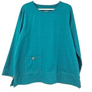 Neon Buddha Boxy Lagenlook Long Sleeve Top Blue Green Women’s Size M Artsy